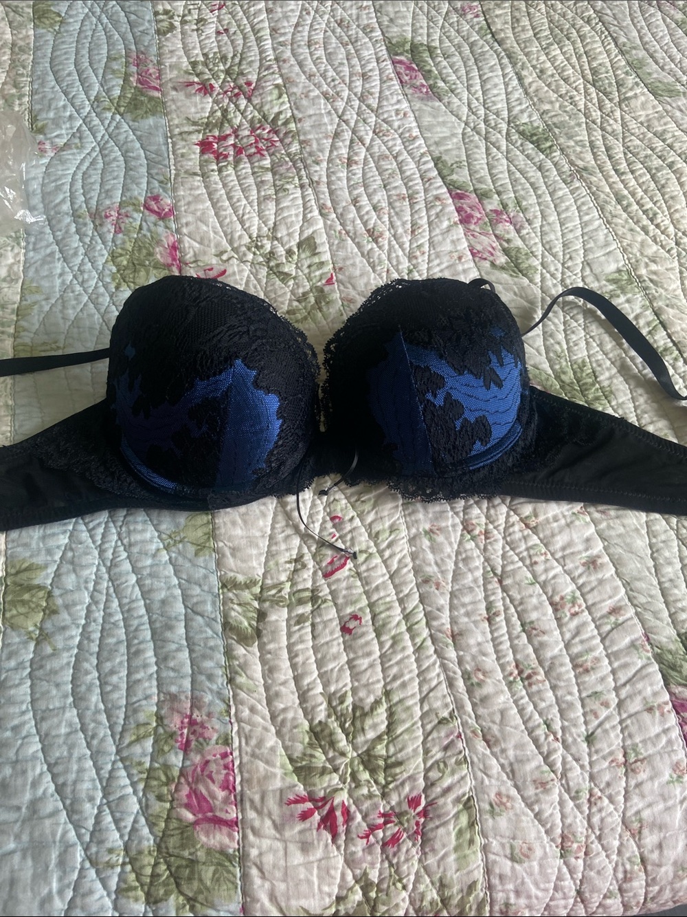 Victoria's Secret Black and Navy Lace Push-Up Bra